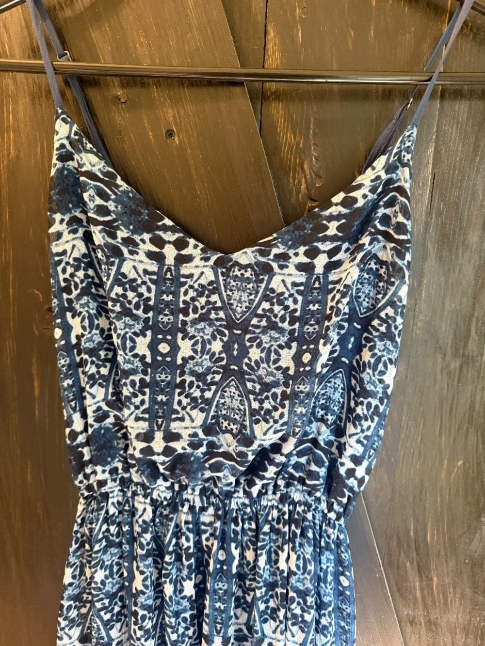 Abercrombie and Fitch mixed blue Boho Maxi dress Aztec Batik Print Sheer Medium